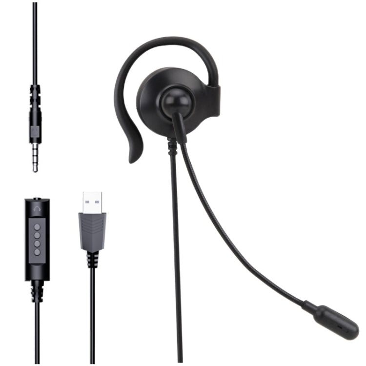 Auricular com Gancho para Orelha SOYTO SY227 para Operador de Lado Único, Auricular com Fio para Computador, 3,5mm, Controlo por Fio USB Separado
