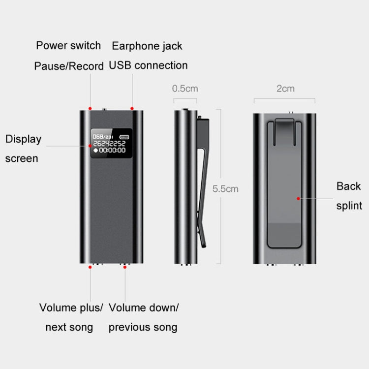 Gravador de Voz Inteligente Q25 com Ecrã HD, Cancelamento de Ruído, Clipe Traseiro, Repórter de Voz, 4GB, 8GB, 16GB, 32GB