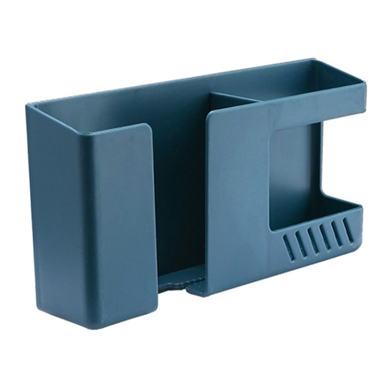 Caixa de armazenamento de parede com dupla grelha, organizador para comando remoto e outros objetos, suporte para carregamento de telemóvel, azul duplo