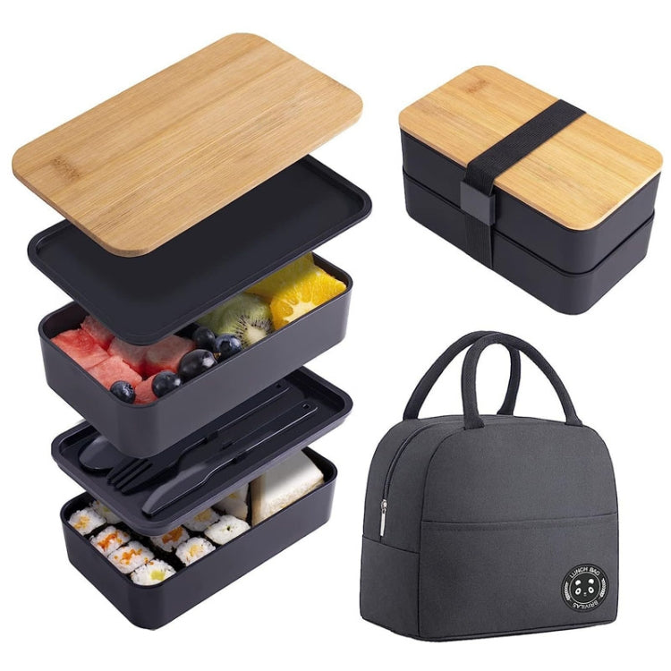Marmita Isolada de Duas Camadas com Compartimentos de 1200ml, Recipiente de Plástico para Comida, Apto para Micro-ondas, Sem Saco Isolante Preto, Sem Saco Isolante Branco, Com Saco Isolante Preto, Com Saco Isolante Branco