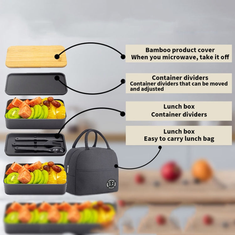 Marmita Isolada de Duas Camadas com Compartimentos de 1200ml, Recipiente de Plástico para Comida, Apto para Micro-ondas, Sem Saco Isolante Preto, Sem Saco Isolante Branco, Com Saco Isolante Preto, Com Saco Isolante Branco