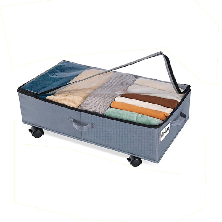Caixas dobráveis para armazenamento de roupa e sapatos sob a cama com rodas e pegas, tampa transparente cinzenta, 78x38x16 cm