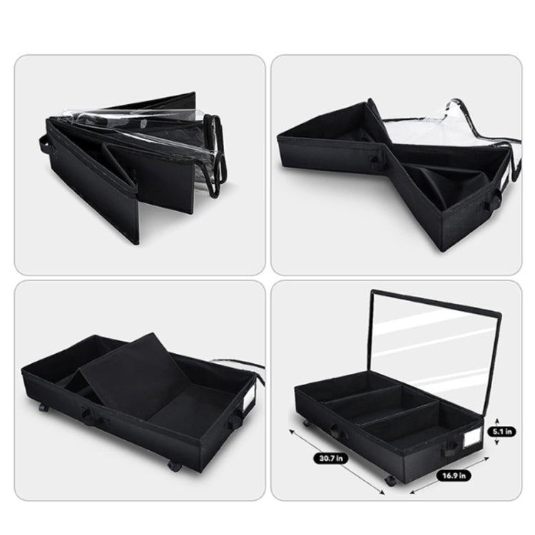 Foldable Under Bed Clothes Shoes Storage Bins with Wheels & Handles, Transparent Cover Gray 78x38x16cm