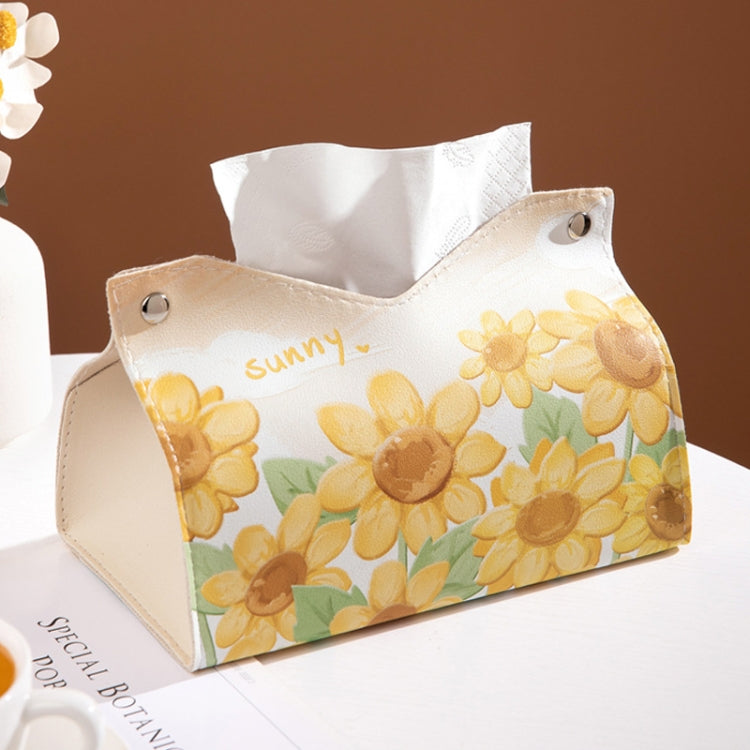 Caixa de lenços em pele com impressão a óleo, saco decorativo para armazenamento de lenços para sala de estar, girassol amarelo