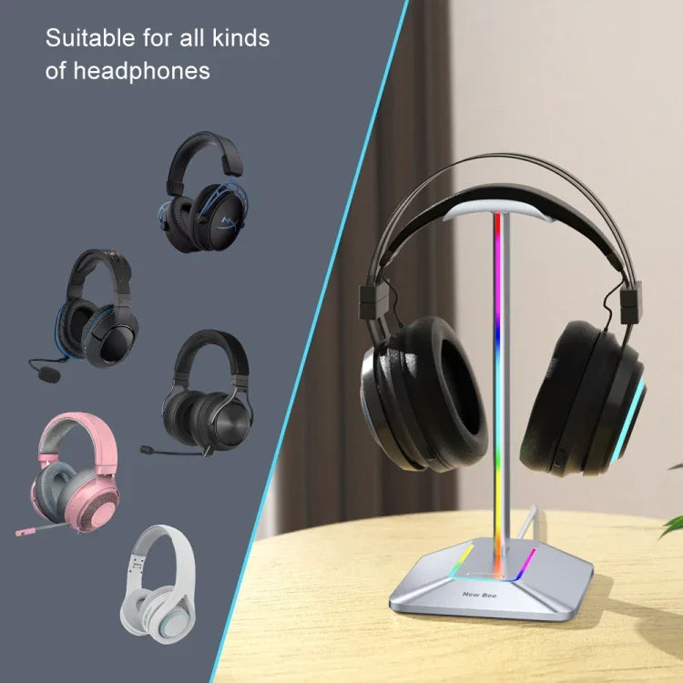 Suporte de Exposição para Auriculares com Dupla Saída Colorida New Bee, HUB de Expansão, Suporte para Auriculares, Z8 Preto, Z8 Prateado, Z9 Sem Interface Estendida Preto, Z9 Sem Interface Estendida Prateado