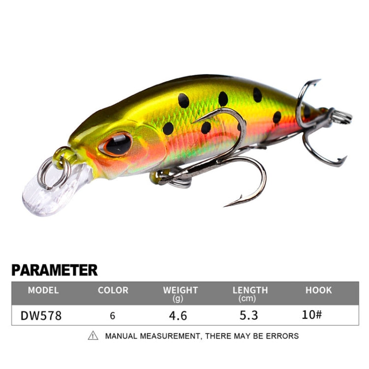 Isca Minnow Afundante 5.3cm 4.6g, Lançamento Longo, Isca Dura Biónica de Plástico, Equipamento de Pesca, Gancho PROBEROS DW577 8003, Gancho Comum PROBEROS DW578