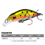Isca Minnow Afundante 5.3cm 4.6g, Lançamento Longo, Isca Dura Biónica de Plástico, Equipamento de Pesca, Gancho PROBEROS DW577 8003, Gancho Comum PROBEROS DW578