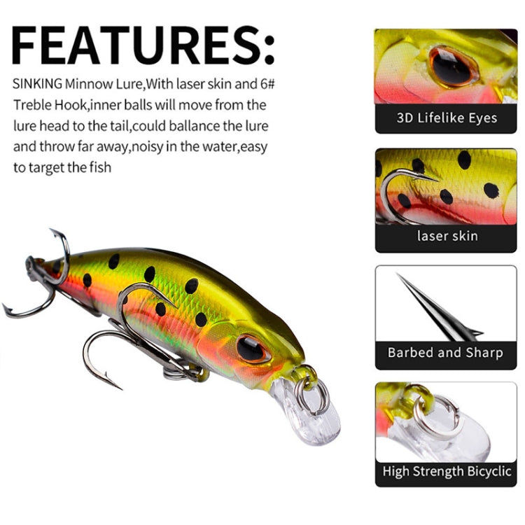 Isca Minnow Afundante 5.3cm 4.6g, Lançamento Longo, Isca Dura Biónica de Plástico, Equipamento de Pesca, Gancho PROBEROS DW577 8003, Gancho Comum PROBEROS DW578