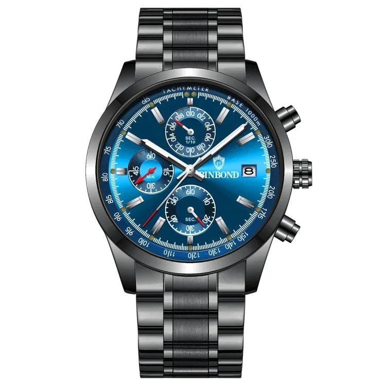 Relógio Multifuncional BINBOND B6022 Resistente à Água 30m com Luminoso, Correia de Couro-Branco Aço-Azul, Couro-Branco Aço-Branco, Aço-Branco, Aço-Preto, Aço-Preto-Azul