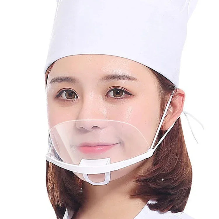 10pcs /Saco Máscaras Transparentes Recicláveis para Restaurante, Máscaras de Plástico Anti-embaçamento e Anti-saliva para Chef