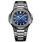 Relógio Masculino Retro BINBOND B1885 Resistente à Água 30m com Mostrador Quadrado Luminoso, Aço-Preto-Azul-Branco