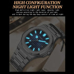 Relógio Masculino Retro BINBOND B1885 Resistente à Água 30m com Mostrador Quadrado Luminoso, Aço-Preto-Azul-Branco