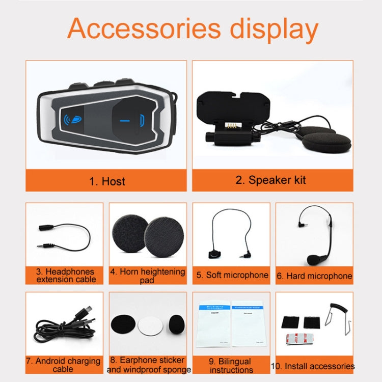 Auriculares estéreo Bluetooth 5.0 para capacete de motocicleta, V10