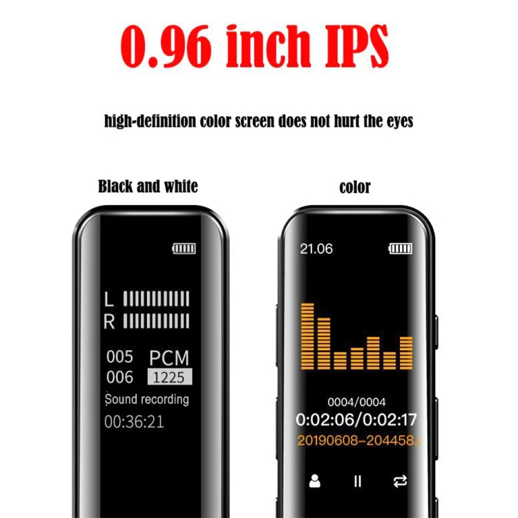 Gravador temporizador inteligente mini com ecrã colorido IPS HD de 0,96 polegadas, redução de ruído, 8GB, 16GB, 32GB