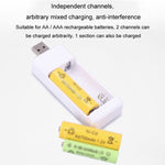 Carregador de Bateria Recarregável USB para Pilhas AA / AAA com 2 Slots, USB 2 Slots