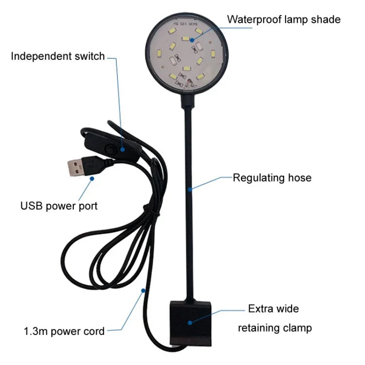 Luz LED de 5W para Aquário com Clipe USB para Plantas Aquáticas Translúcidas
