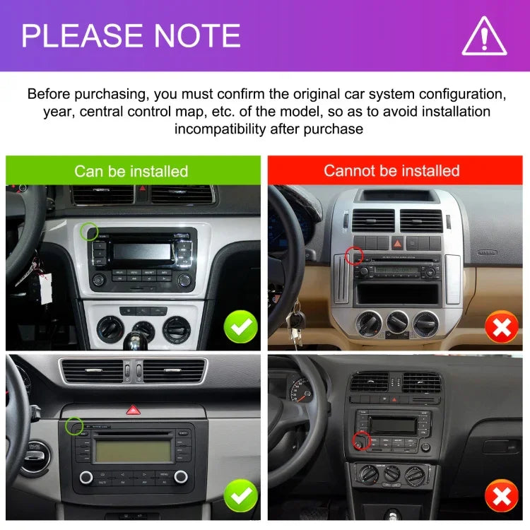 Máquina Integrada para Volkswagen/Skoda com Ecrã Grande, Player 1+32G, Carplay Android, Navegação e Câmara de Marcha-atrás, 1+32G
