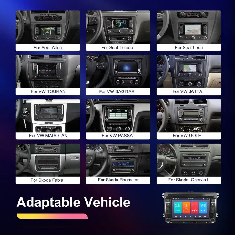 Máquina Integrada para Volkswagen/Skoda com Ecrã Grande, Player 1+32G, Carplay Android, Navegação e Câmara de Marcha-atrás, 1+32G
