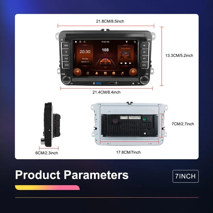 Máquina Integrada para Volkswagen/Skoda com Ecrã Grande, Player 2+64G, Carplay Android, Navegação e Câmara de Marcha-atrás, 2+64G