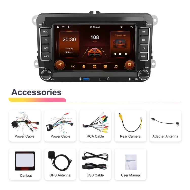 Máquina Integrada para Volkswagen/Skoda com Ecrã Grande, Player 2+64G, Carplay Android, Navegação e Câmara de Marcha-atrás, 2+64G