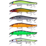 6 Cores /Conjunto HENGJIA MI169 Isca Minnow Submersa Artificial Lua Isca Dura para Pesca, 12cm 13.6g