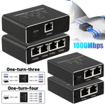 Divisor de Rede Gigabit Partilhador de Rede Divisor de Cabo RJ45, 1 Para 3, 1 Para 4