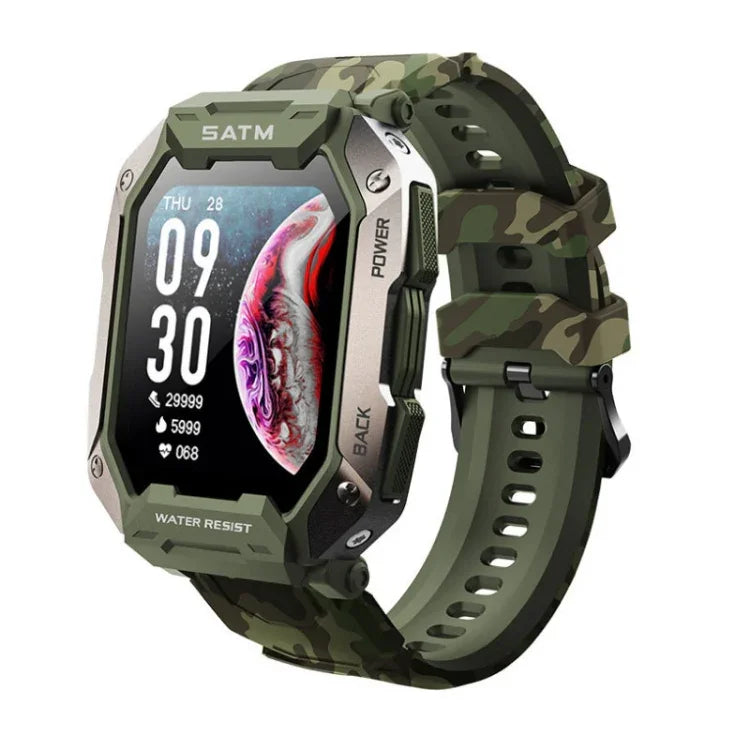 C20Plus Relógio Inteligente à Prova de Água com Monitorização de Saúde e Chamadas Bluetooth de 1,81 polegadas, Verde Camuflado