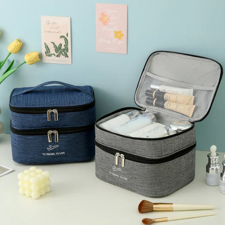 Bolsa Cosmética Catiónica de Dupla Camada Grande Capacidade Bolsa de Mão para Lavagem Bolsa de Viagem Reforçada e Impermeável para Armazenamento