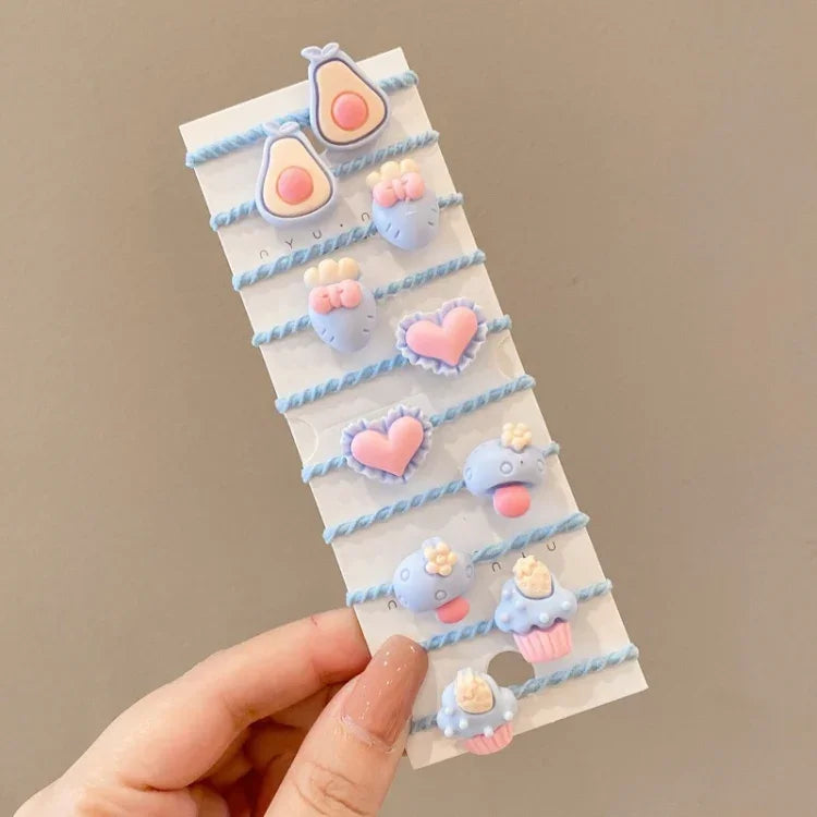 10pcs /Set Children Lovely Hair Bands Ring Baby Small Unbreakable Hair Headband, Flowers 1, Avocado, Fruits And Vegetables, Flowers 2, Colorful Eight Petal Flowers, Pink Candy, Frog Animals, Ice Cream, Watermelon Fruits, Transparent Daisies, Cream Colo...