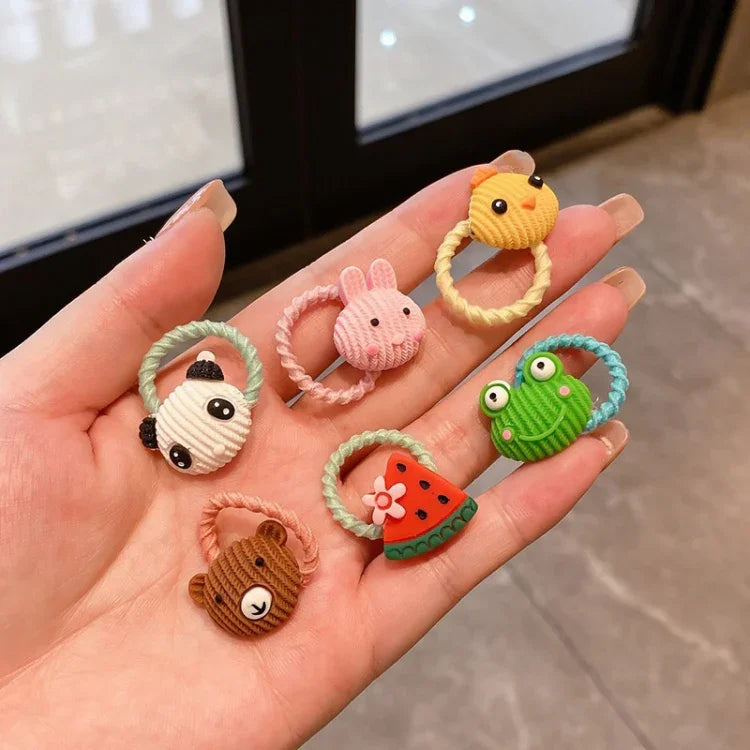 10pcs /Set Children Lovely Hair Bands Ring Baby Small Unbreakable Hair Headband, Flowers 1, Avocado, Fruits And Vegetables, Flowers 2, Colorful Eight Petal Flowers, Pink Candy, Frog Animals, Ice Cream, Watermelon Fruits, Transparent Daisies, Cream Colo...