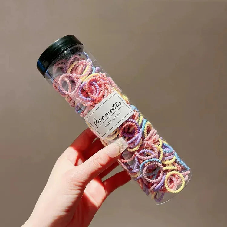 300pcs /Lata Acessórios Elásticos para Cabelo de Bebé e Elásticos para Crianças Sem Lesões, Fio Colorido, Fio Fresco, Fio Claro, Juntas de Bambu Macaron, Fio Macaron, Macaron Suave, Todo Preto, Fluorescente, Colorido Suave, Primavera, Fio Escuro, Peluche