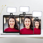 Luz de Preenchimento para Selfie Recarregável com 3 Temperaturas de Cor, Clip para Telemóvel, Portátil, Tablet para Reuniões, 24 LEDs