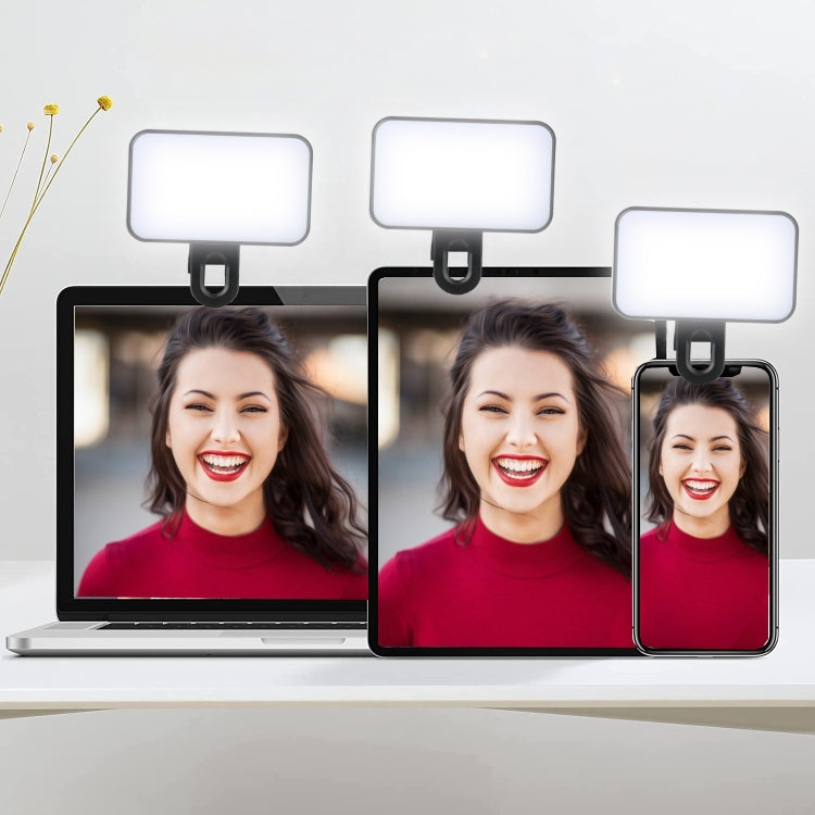 Luz de Preenchimento para Selfie Recarregável com 3 Temperaturas de Cor, Clip para Telemóvel, Portátil, Tablet para Reuniões, 24 LEDs