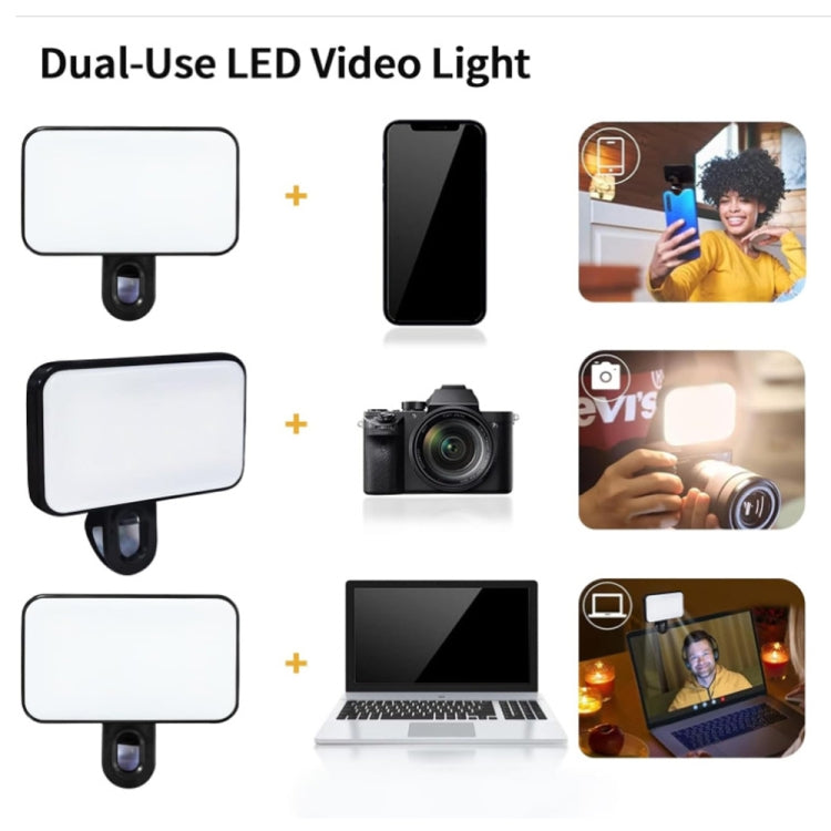 Luz de Preenchimento para Selfie Recarregável com 3 Temperaturas de Cor, Clip para Telemóvel, Portátil, Tablet para Reuniões, 24 LEDs