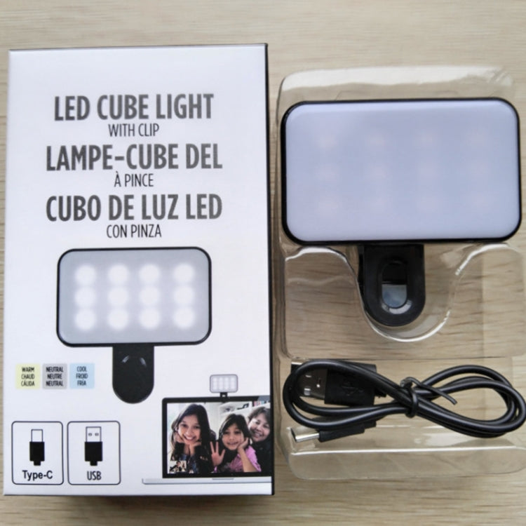 Luz de Preenchimento para Selfie Recarregável com 3 Temperaturas de Cor, Clip para Telemóvel, Portátil, Tablet para Reuniões, 24 LEDs