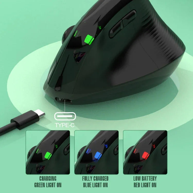 Rato Vertical Ergonómico XUNSVFOX H5, Rato Sem Fios Recarregável com Modo Duplo para Escritório e Negócios