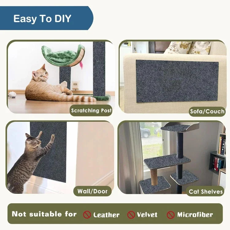 Tapete de Arranhar para Gato Autoadesivo e Recortável DIY, Arranhador para Escalada, 30 x 100cm, 40 x 100cm, 60 x 100cm