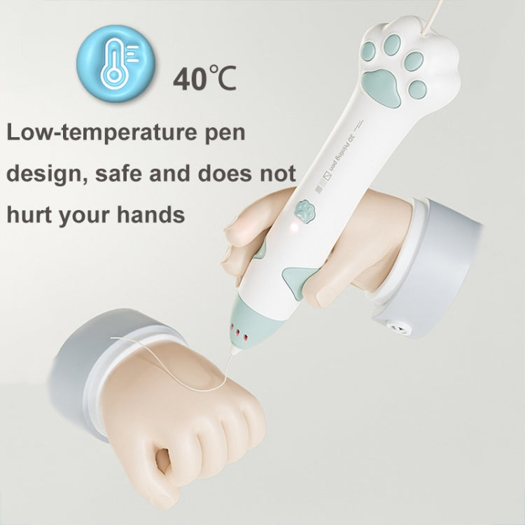 Caneta de Impressão 3D de Baixa Temperatura com Carregamento USB Garra de Gato para Crianças DIY Caneta de Pintura 3D, Verde Menta, Rosa Sakura