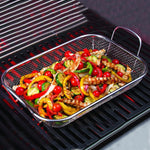 Cesto Quadrado para Churrasco em Aço Inoxidável com Cabo Elevado e Proteção Anti-Queimaduras, 42,5x28x10,5