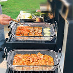 Cesto Quadrado para Churrasco em Aço Inoxidável com Cabo Elevado e Proteção Anti-Queimaduras, 42,5x28x10,5