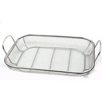 Cesto Quadrado para Churrasco em Aço Inoxidável com Cabo Elevado e Proteção Anti-Queimaduras, 42,5x28x10,5