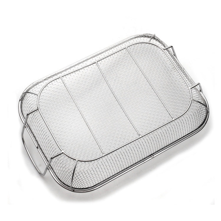 Cesto Quadrado para Churrasco em Aço Inoxidável com Cabo Elevado e Proteção Anti-Queimaduras, 42,5x28x10,5