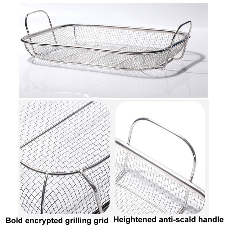 Cesto Quadrado para Churrasco em Aço Inoxidável com Cabo Elevado e Proteção Anti-Queimaduras, 42,5x28x10,5