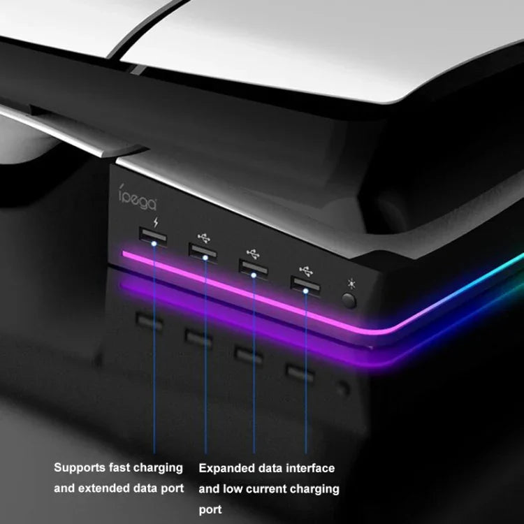 Suporte horizontal com luz RGB e 4 HUBs USB para Sony PS5 Slim IPEGA PG-P5S021, branco