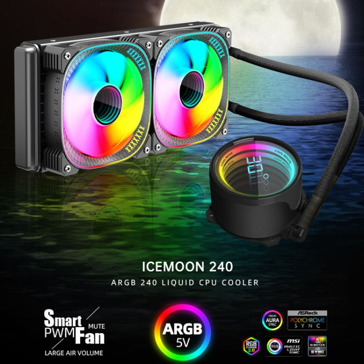 Cooler de CPU com Arrefecimento Líquido Integrado COOLMOON CM-YM-240T Edição Digital ARGB com Lente e Display de Temperatura, CM-YM-240T