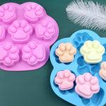 Molde de Silicone para Bolo com 7 Células de Patas de Gato Pequenas e Grandes, Moldes para Sabonete Artesanal DIY com Óleo Essencial, Rosa, Azul Claro