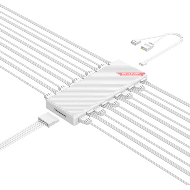 Divisor COOLMOON AM10 ARGB+PWM com 10 Portas Duplas para Controlo de Temperatura, HUB para Ventoinhas de Caixa 5V 3 Pinos
