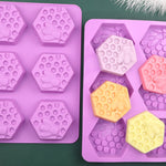 Molde de Silicone para Bolo com 6 Cavidades em Forma de Colmeia, Molde para Sabonete Aromático Artesanal, 6 Cavidades em Forma de Colmeia