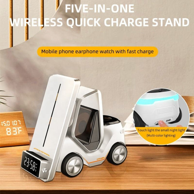 Relógio de Mesa em Forma de Carro T20 5 em 1 com Carregador Sem Fios e Luz Ambiente, Branco, Cinzento, Amarelo, Laranja