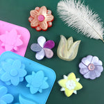 Molde de Silicone para Bolo com 6 Cavidades Flores, Molde de Sabão Artesanal DIY, 6 Cavidades Flores